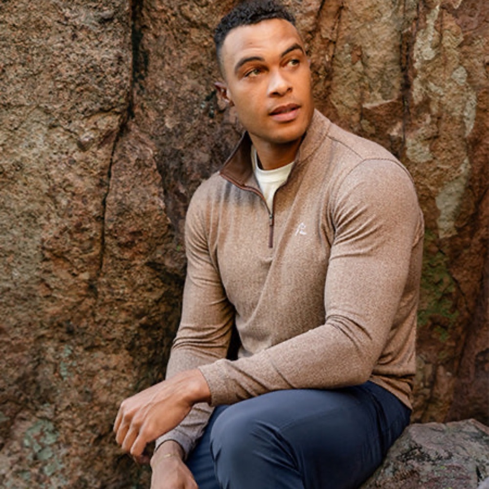 Rhoback Herringbone Jacquard Performance Q-Zip - Moss